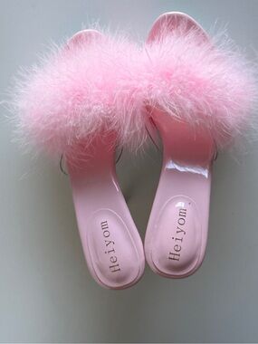 Pink Feather Slide Heels